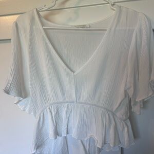 Lightweight White V-Neck Ruffle Peplum Top